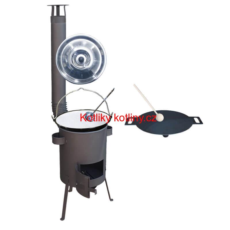 Smaltovaný kotlík 13 L + železná pánev 38 cm UNI + žáruvzdorná kotlina kotlina 36 cm PLUS 600 4 MM