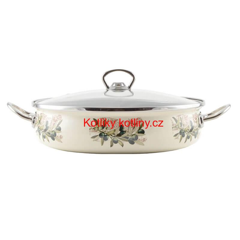 Smaltovaný rendlík s poklicí 30 cm OLIVA