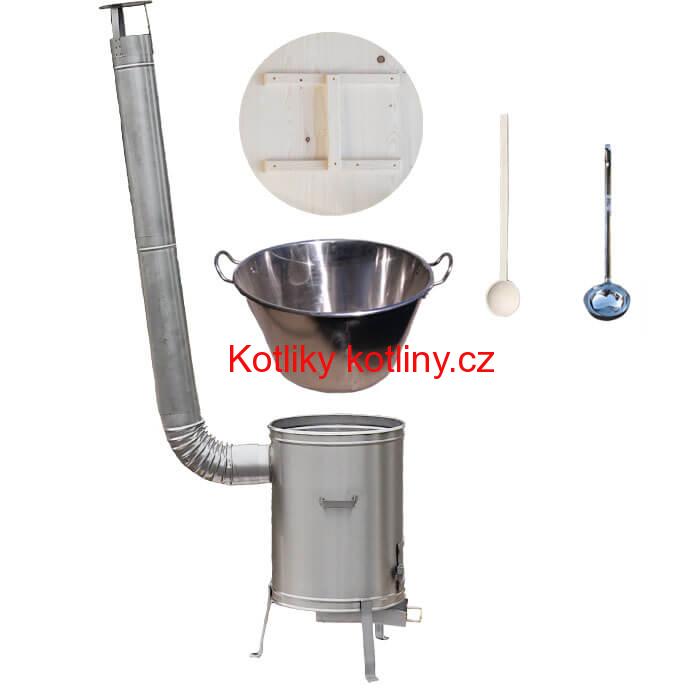 Zabijačkový nerezový kotel 100 L + nerezová kotlina 60 cm + naběračka a vařečka