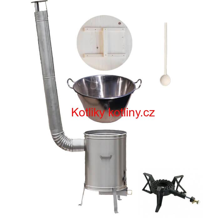 Zabijačkový nerezový kotel 100 L + nerezová kotlina 60 cm + hořák 7 kW a vařečka