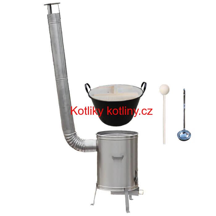 Zabijačkový smaltovaný kotel 100 L + nerezová kotlina 60 cm + vařečka a naběračka