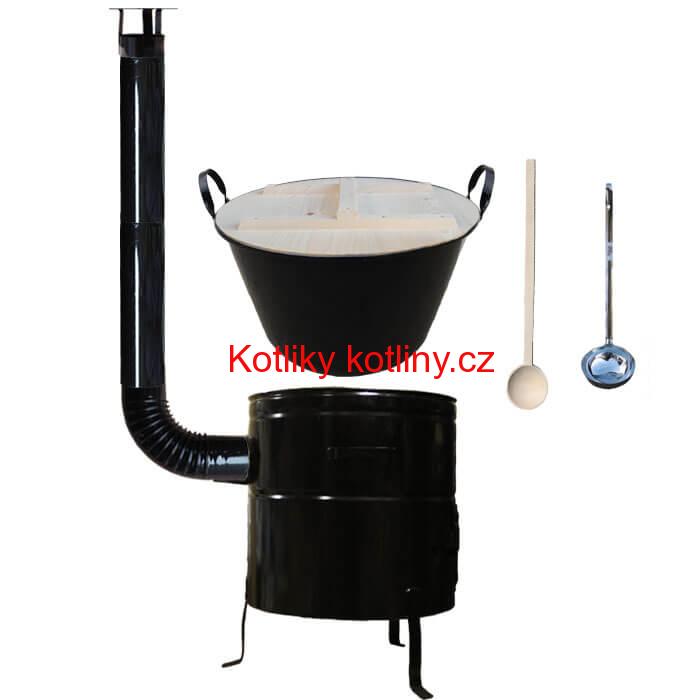 Smaltovaný kotel 100 L + kovová kotlina 60 cm + vařečka a naběračka BIG PARTY