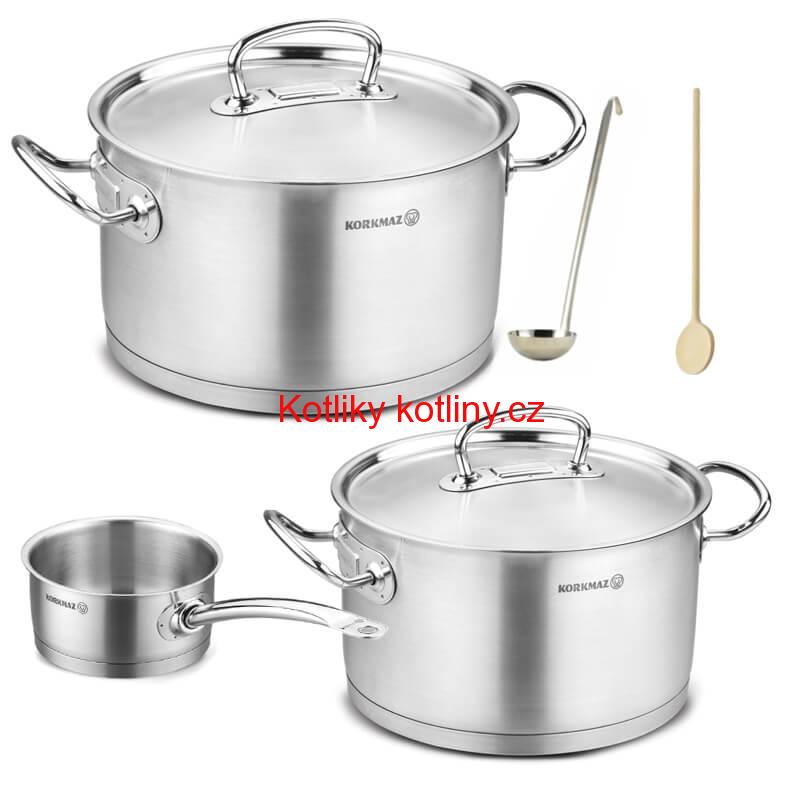 Sada nerezových hrnců s poklicí + rendlík 2 + 1 ks 6 L, 10 L, 2,8 L