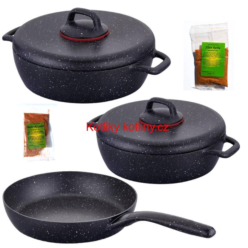 Sada hrnců s poklicí + pánev + pepř Classic Plus Volkanit