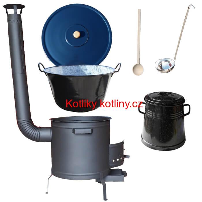 Smaltovaný kotel 70 L + žáruvzdorná kotlina 53 cm PLUS 600 + Nádoba na sádlo 10 L