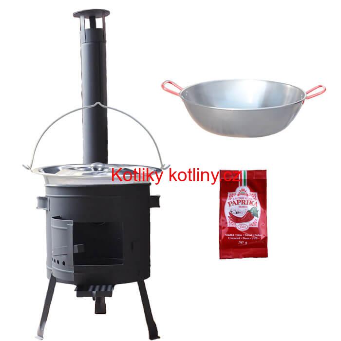 Nerezový kotlík 22 L (0,8 mm) INOX + Pánev PAELLA (WOK) 45 cm + sladká paprika 50 g + nízká kotlina 42 PLUS 600