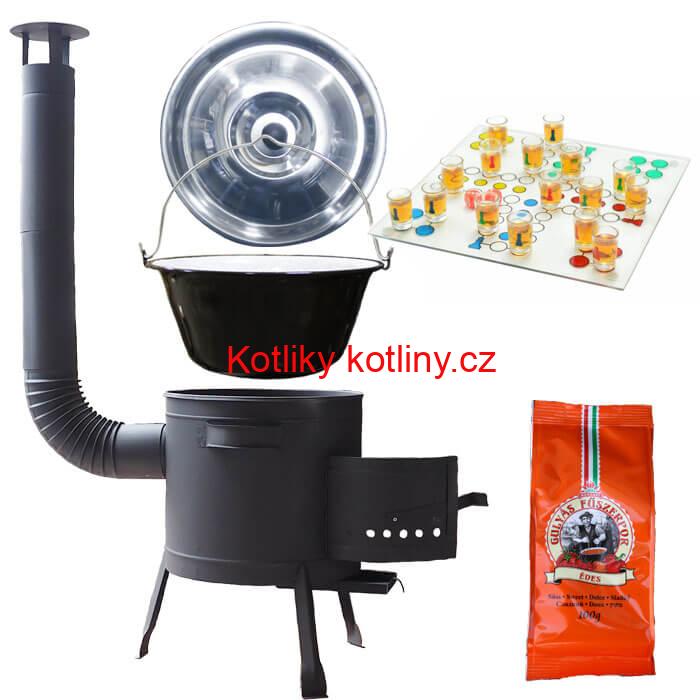 Smaltovaný kotlík 20 L (1,2 mm) + pepř + člověče pi už + nízká žáruvzdorná kotlina 42 PLUS 600