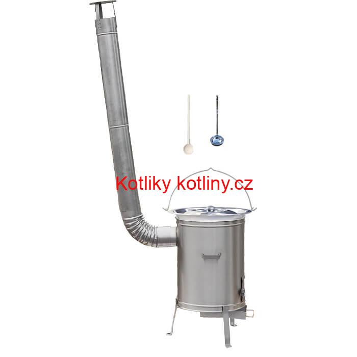 Nerezový kotlík 20 L (1,2 mm) + nerezová kotlina 42 cm + vařečka a naběračka LUX