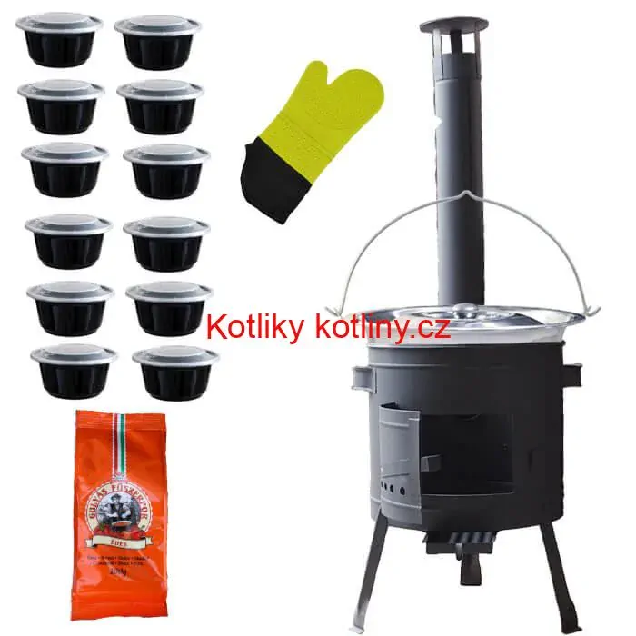 Nerezový kotlík 22 L (0,8 mm) + misky 12 ks + nízká žáruvzdorná kotlina (1,0 mm) 42 PLUS 600