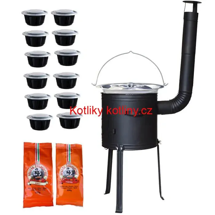 Nerezový kotlík 22 L (0,8 mm) INOX + žáruvzdorná kotlina 42 cm Plus 700 + misky 12 ks + 2 x pepř na guláš 100 g