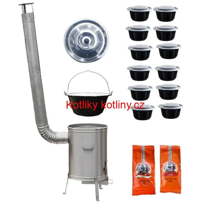 Smaltovaný kotlík 22 L (1,2 mm) + nerezová kotlina 42 cm LUX + misky 12 ks + 2 x pepř na guláš 100 g