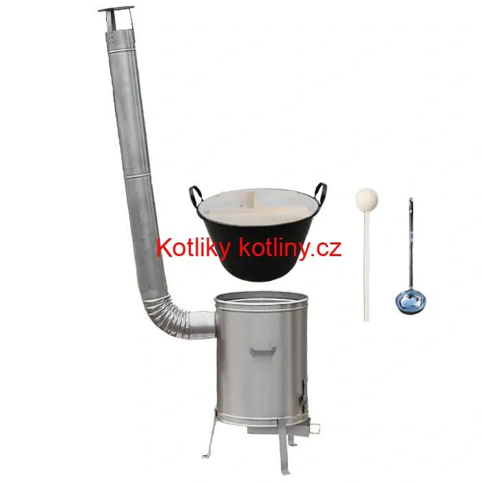 Zabijačkový smaltovaný kotel 100 L + nerezová kotlina (1,5 mm) 60 cm LUX + vařečka a naběračka