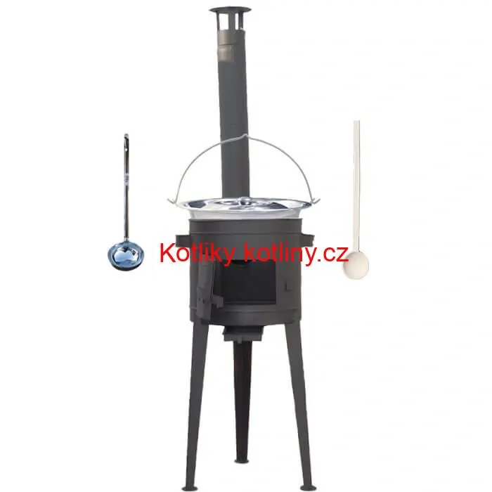 Nerezový kotlík 20 L (1,2 mm) INOX + vysoká žáruvzdorná kotlina (1,5 mm) HODO 42 cm PLUS 600 + vařečka + naběračka