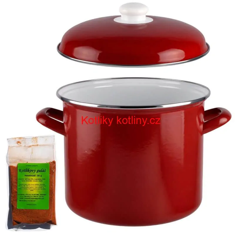 Smaltovaný hrnec s poklicí 2 l červený + pikantní směs koření 50 g Kotlíkový guláš
