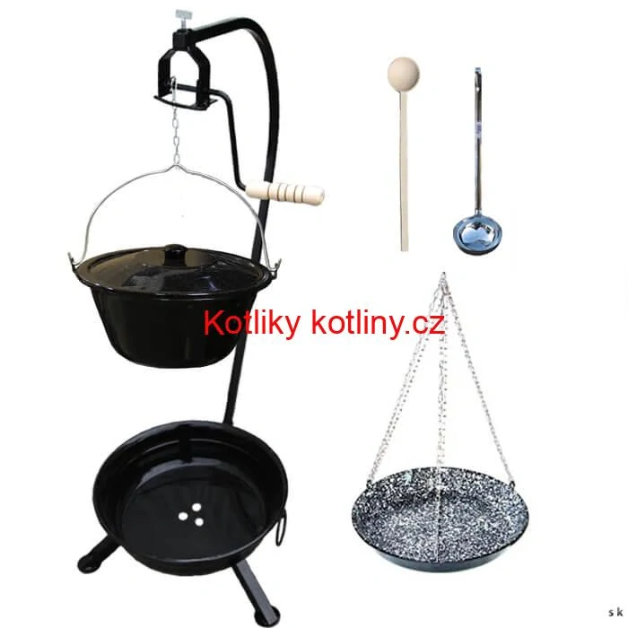 Smaltovaný kotlík 20 L (1,2 mm) + smaltovaná pánev + přenosné ohniště