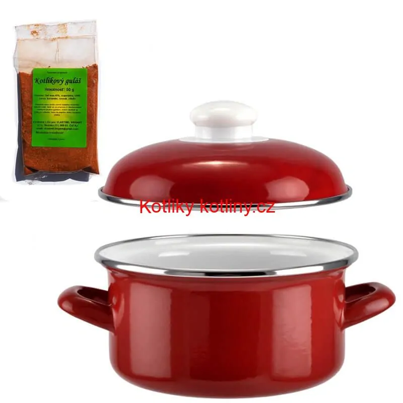 Smaltovaný kastrol s poklicí 3 L červený + pikantní směs koření 50 g Kotlíkový guláš