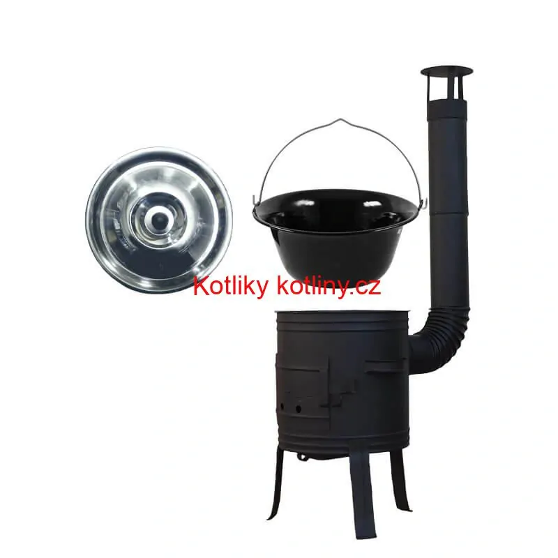 Smaltovaný kotlík 11 L BLACK + nerezová poklice INOX + žáruvzdorná kotlina 33 cm Plus 700