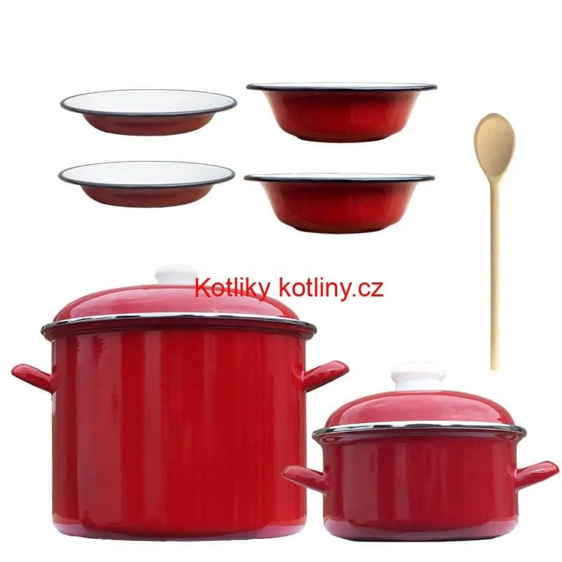 Smaltovaný hrnec s poklicí 5,2 l + smaltovaný kastrol s poklicí 3 L + talíře Classic