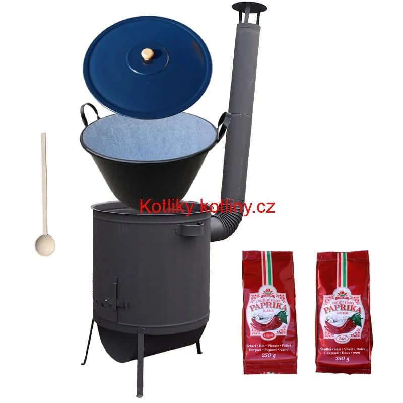 Smaltovaný kotel 60 L na zabijačku + žáruvzdorná kotlina 53 PLUS 600 4 MM + sladká a pálivá paprika (2 x 250 g) + vařečka
