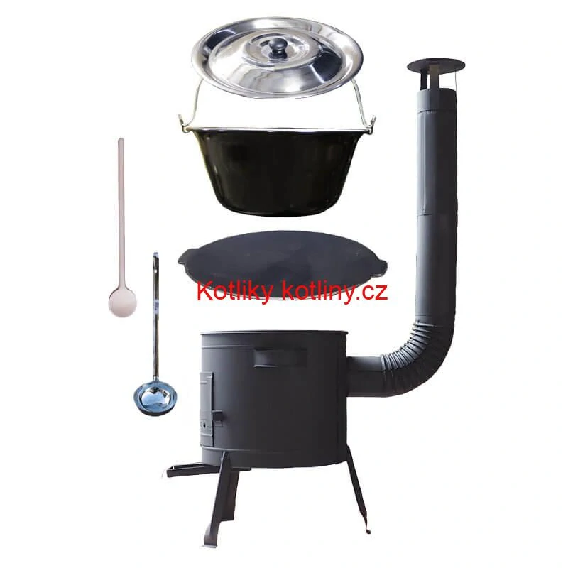Smaltovaný kotlík 30 L + litinová pánev 45 cm + nízká žáruvzdorná kotlina 42 cm PLUS 600