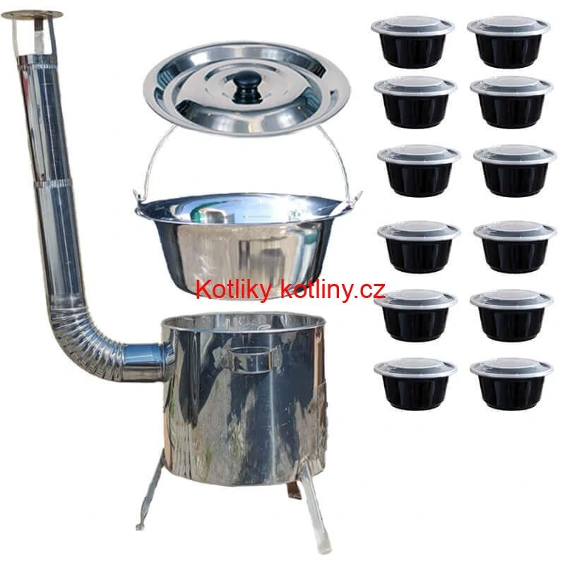 Nerezový kotlík 15 L (1,2 mm) INOX + Nerezová kotlina 36 INOX LUSTRO + misky 12 ks