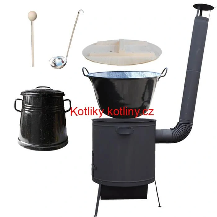 Smaltovaný kotel 100 L + žáruvzdorná kotlina 42 PLUS 600 4 MM + nádoba na sádlo 10 L