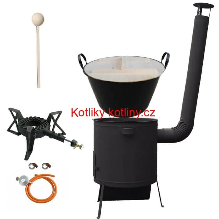 Zabijačkový smaltovaný kotel 100 L, žáruvzdorná kotlina 42 PLUS 600 4 MM, hořák 7 kW + vařečka