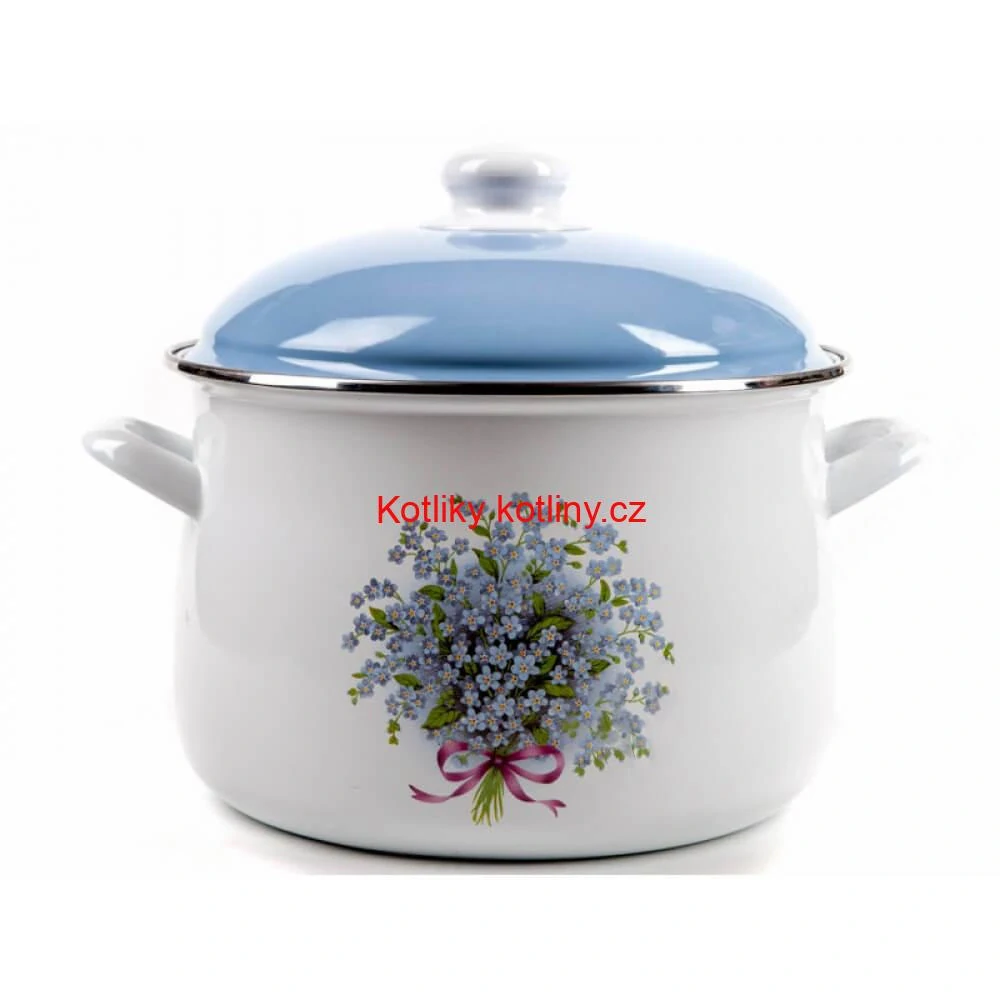 Smaltovaný hrnec s květinovým vzorem – Pomněnka 5,5 l + poklice