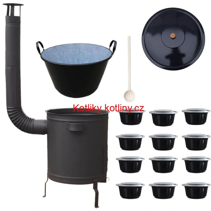 Smaltovaný kotel 70 L + silná kovová kotlina 53 cm (2 mm) STRONG PLUS 600 + misky 12 ks