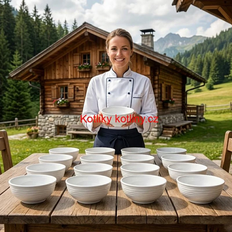 Sada 12 ks: Prémiové bílé misky s kamennou strukturou (750 ml)