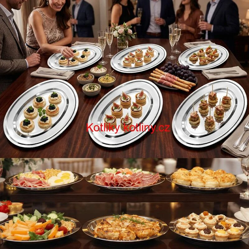 Nerezové podnosy pro catering - set 6 ks (30,5cm) - Servíruj s jistotou a stylem