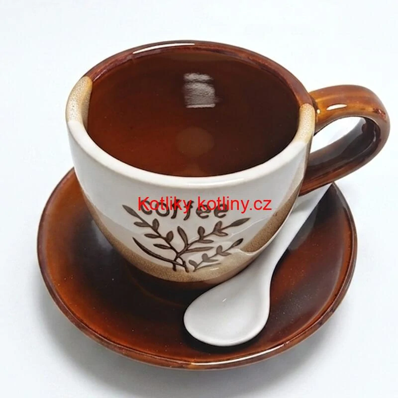 Keramický hrnek na kávu 100 ml s podšálkem a lžičkou COFFEE 1 ks