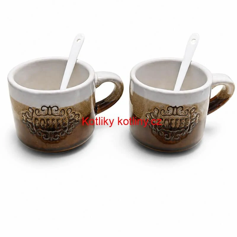 Keramické hrnky na kávu 150 ml COFFEE s lžičkami 2 ks