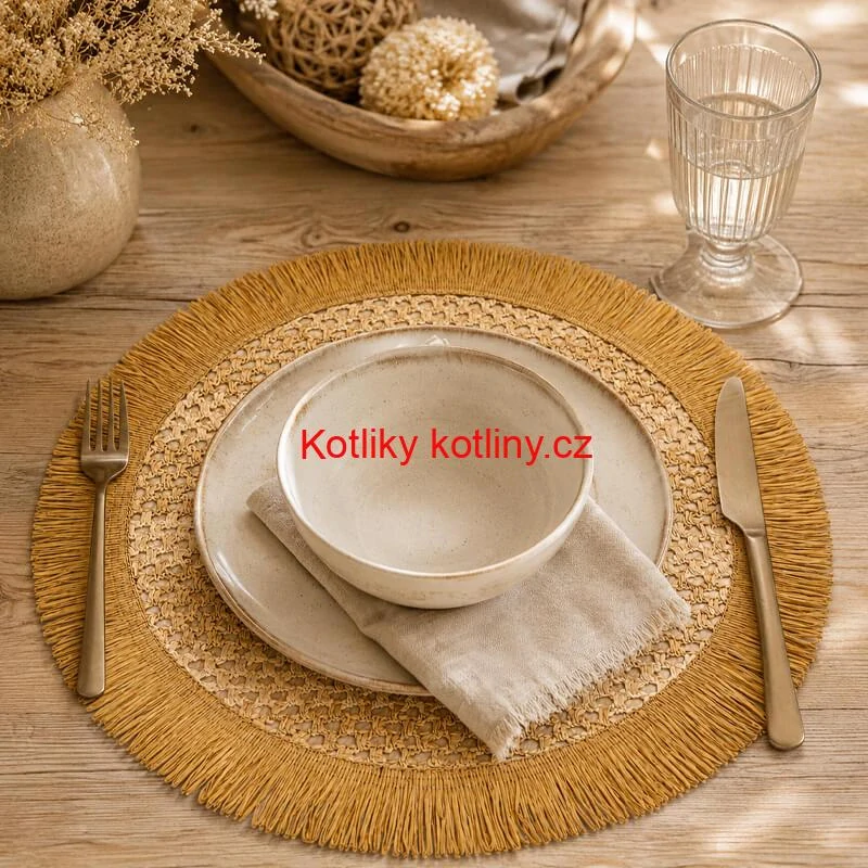 Kulatá přírodní podložka pod talíř se třásněmi 37 cm