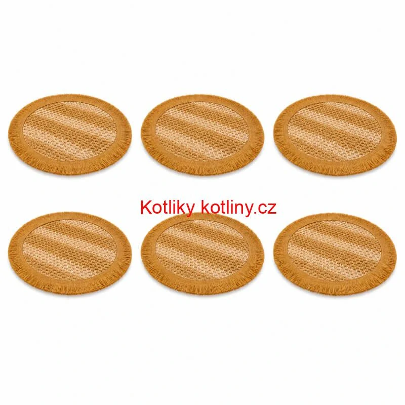 Kulaté přírodní podložky pod talíř se třásněmi 37 cm, 6 ks