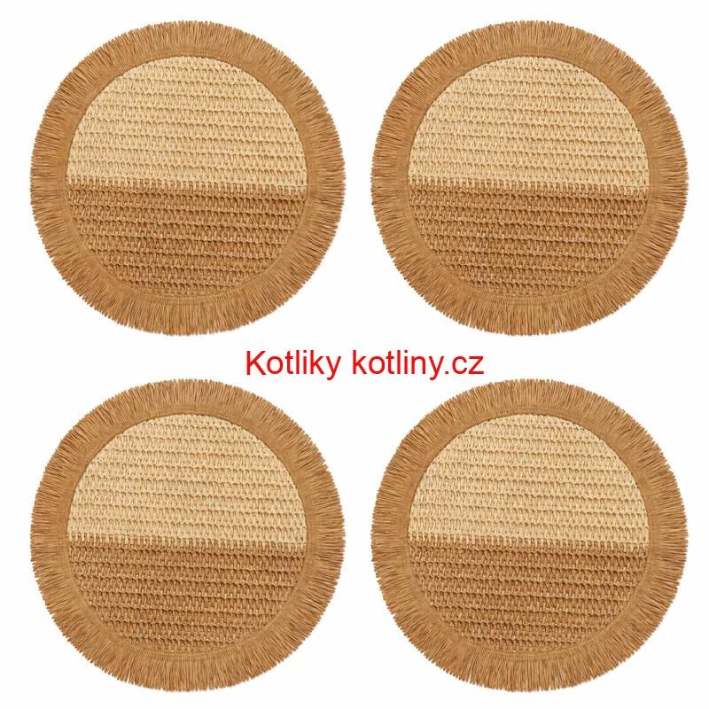 Přírodní podložky pod talíř se třásněmi 37 cm, 4 ks