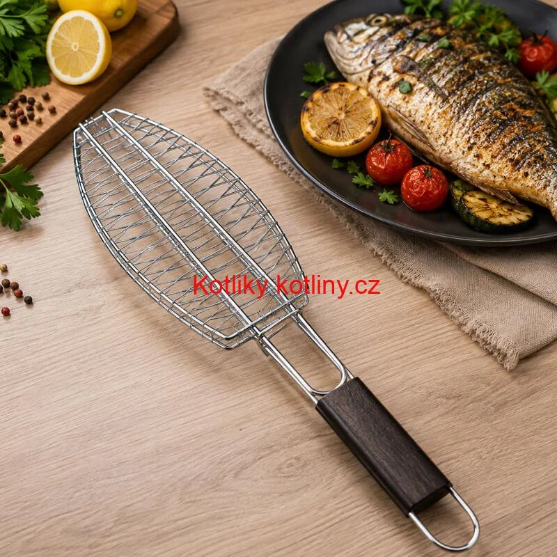 BBQ grilovací rošt na ryby – nerezové grilovací kleště 65 × 15 × 4 cm