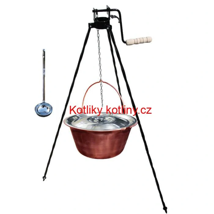 Měděný kotlík 10 L (1,2 mm) + poklice + stojan s kladkou VAR