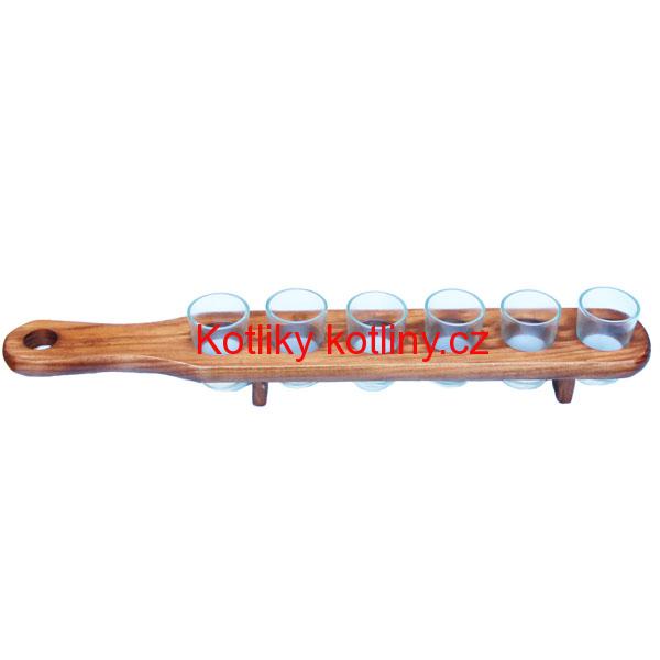 Sada skleniček s dřevěným podnosem