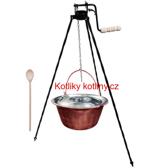Měděný kotlík 14 L + stojan s kladkou VAR