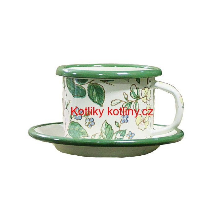 Smaltovaný šálek + podšálek