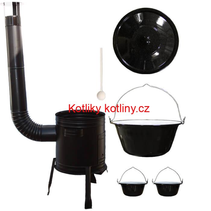 Smaltovaný kotlík 8 L (1,2 mm) + kovová kotlina 31 CLASSIC (KOV) + 2 smaltované servírovací kotlíky 0,8 L