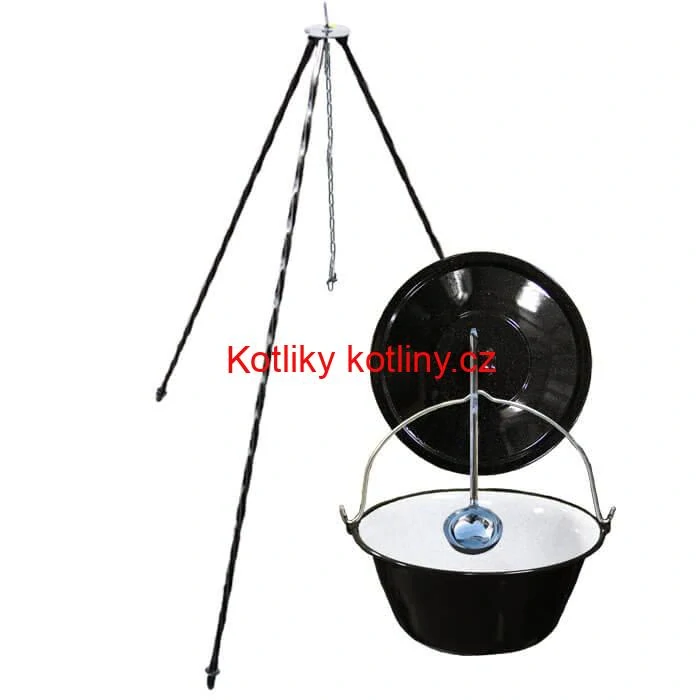 Smaltovaný kotlík 10 L poklice + trojnožka 1,20 m