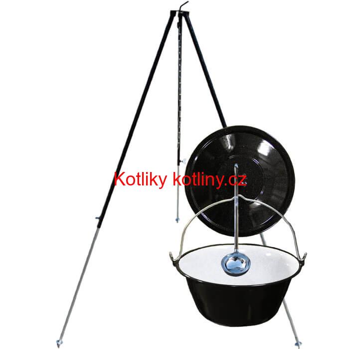 Smaltovaný kotlík 30 L poklice + teleskopická trojnožka 1,40 m