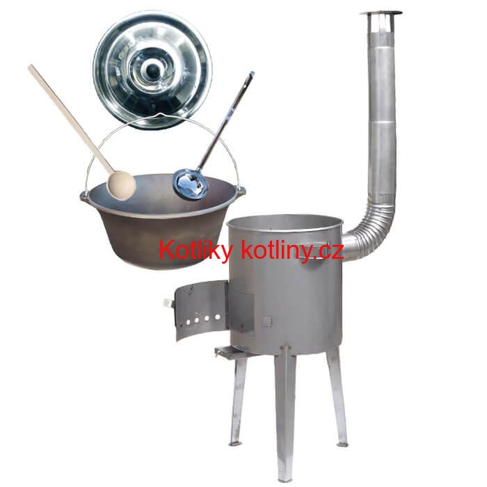 Litinový kotlík 16 L (1 cm) + nerezová kotlina 36 cm LUXUS