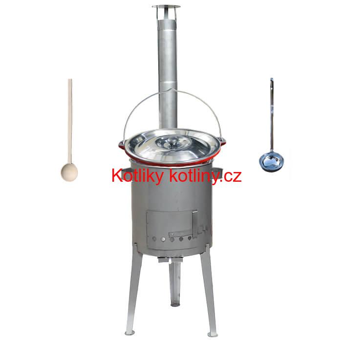 Litinový kotlík 16 L + nerezová kotlina a naběračka LUXUS