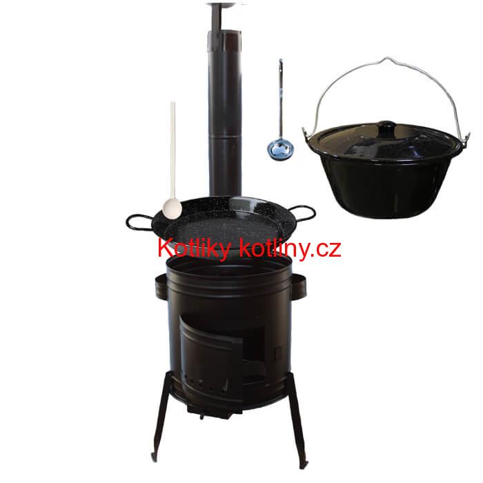 Paella smaltovaná pánev 38 cm se smaltovaným kotlíkem 13 L (1,2 mm) a kotlinou