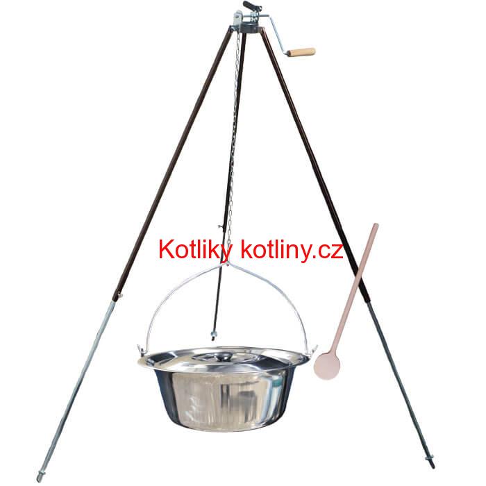 Nerezový kotlík 30 L (1,2 mm) + teleskopická trojnožka s pojistnou kladkou + poklice