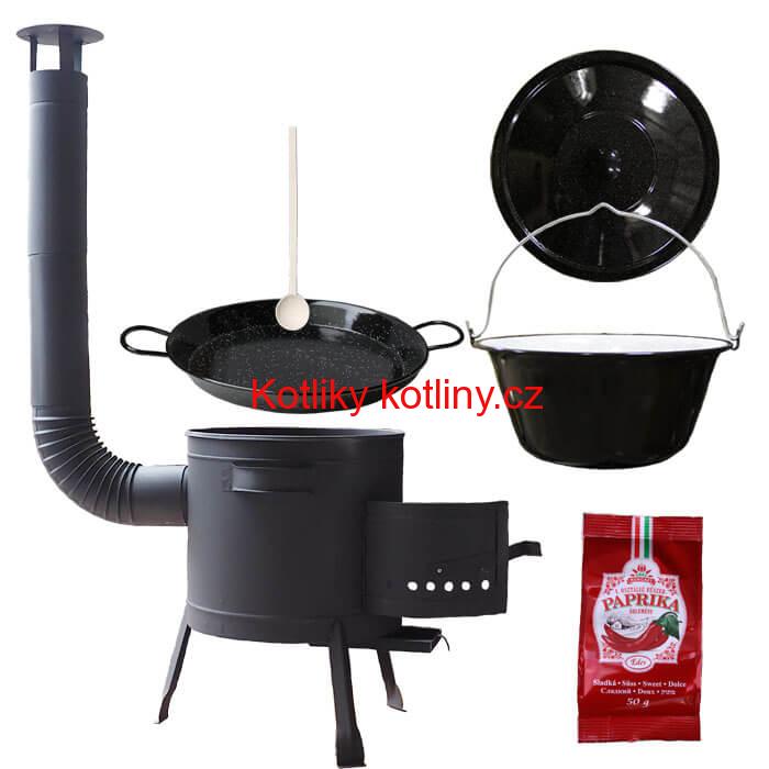 Smaltovaný kotlík 13 L + Paella smaltovaná pánev + nízká žáruvzdorná kotlina 36 cm PLUS 600