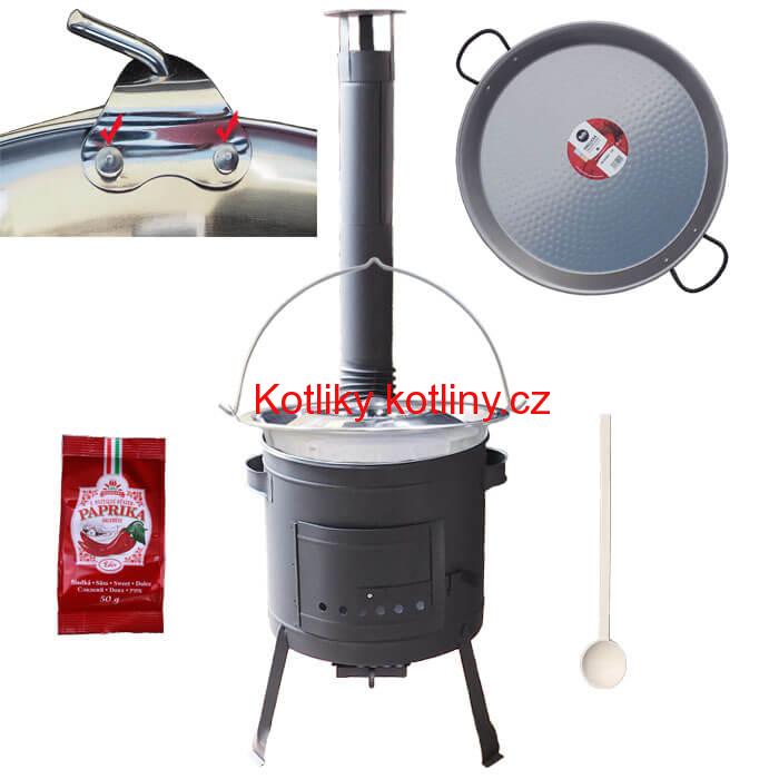 Zesílený nerezový kotlík 15 L (0,8 mm) + Paella ocelová pánev + nízká žáruvzdorná kotlina 36 cm PLUS 600